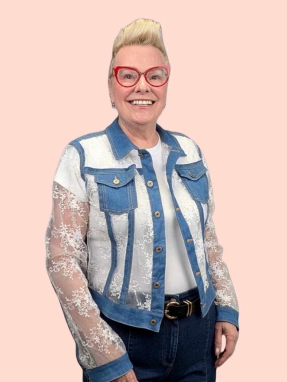 Gracia Sheer Lace Mesh & Denim Jacket -Size Large